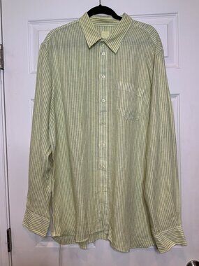 120% Lino Men's Yellow Blue Striped Linen Button-Up Shirt Sz 4XL | 58, NWT! $365